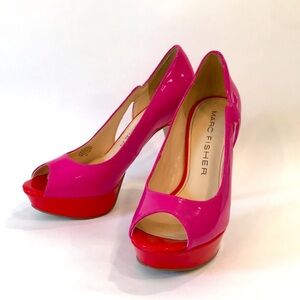 Marc Fisher Platform Colorful Stilettos Sexy Red Orange Pink Peep Toe